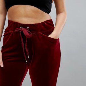 NWOT Nola Velour Joggers In Burgundy